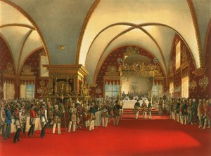 Korunovační hostina cara Alexandra II. (1856) v hlavním sále paláce fazet